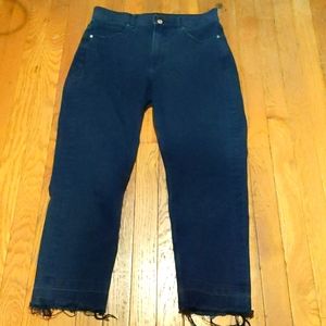 Express, black super high rise mom jeans, 8